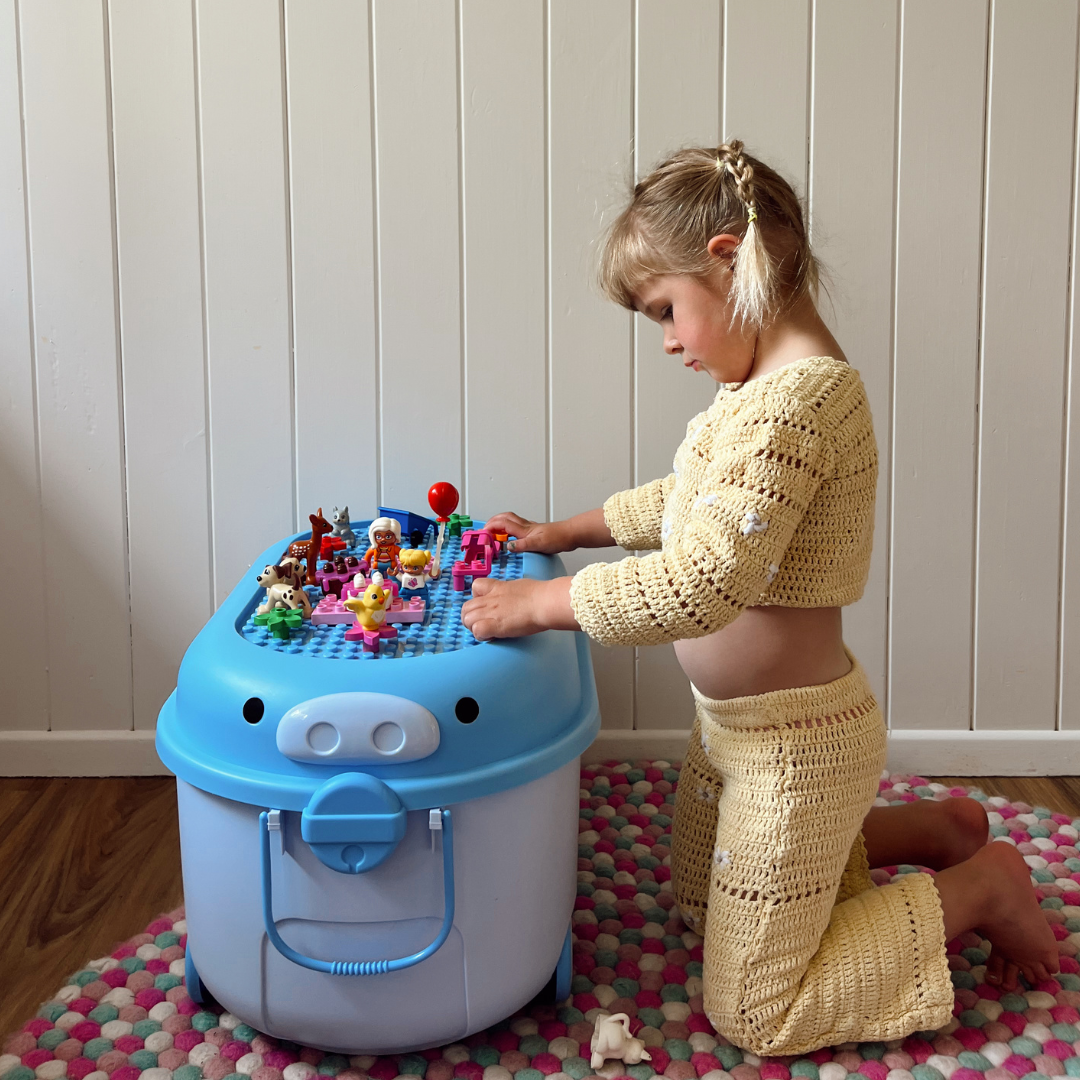 ‘Ride a Long Storage’ - Ice Block Blue Pig - Medium