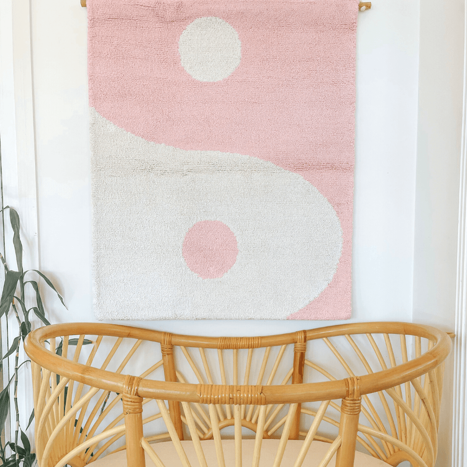 Yin Yang Wall Hanging - Pink and White (New Size) - Cowrie & Conch